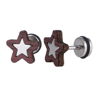 Load image into Gallery viewer, Fake Piercing Expander silber Farben Stern in Holzrahmen Schaubverschluss Edelstahl
