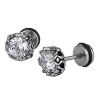 Load image into Gallery viewer, Fake Plug Piercing Edelstahl silberfarben Schnörkel Zirkonia Stein weiß rund
