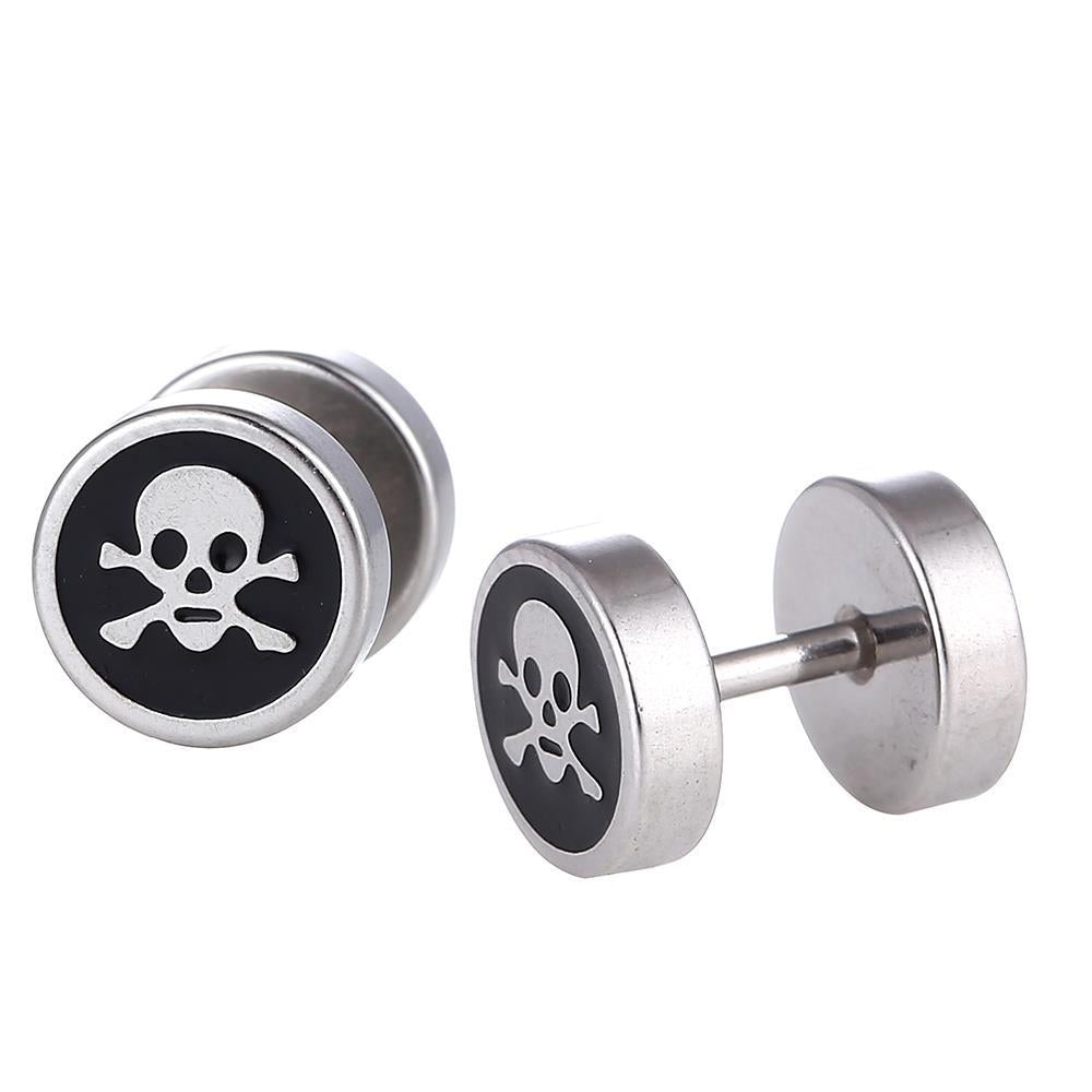 Fake Piercing Expander silber Farben Totenkopf Knochen schwarz Schaubverschluss Edelstahl