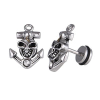 Cargar imagen en el visor de la galería, Fake Piercing Expander silberfarben Totenkopf im Anker Zirkonia weiß Schaubverschluss Edelstahl
