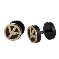 Load image into Gallery viewer, Fake Piercing Expander schwarz golden glitzernes Peace Zeichen Schaubverschluss Edelstahl
