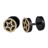 Load image into Gallery viewer, Fake Piercing Expander schwarz golden glitzerner Stern im Kreis Schaubverschluss Edelstahl
