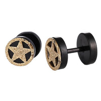 Load image into Gallery viewer, Fake Piercing Expander schwarz golden glitzerner Stern gefüllt im Kreis Schaubverschluss Edelstahl
