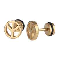 Load image into Gallery viewer, Fake Piercing Expander goldfarben Peache Zeichen im Kreis Schaubverschluss Edelstahl
