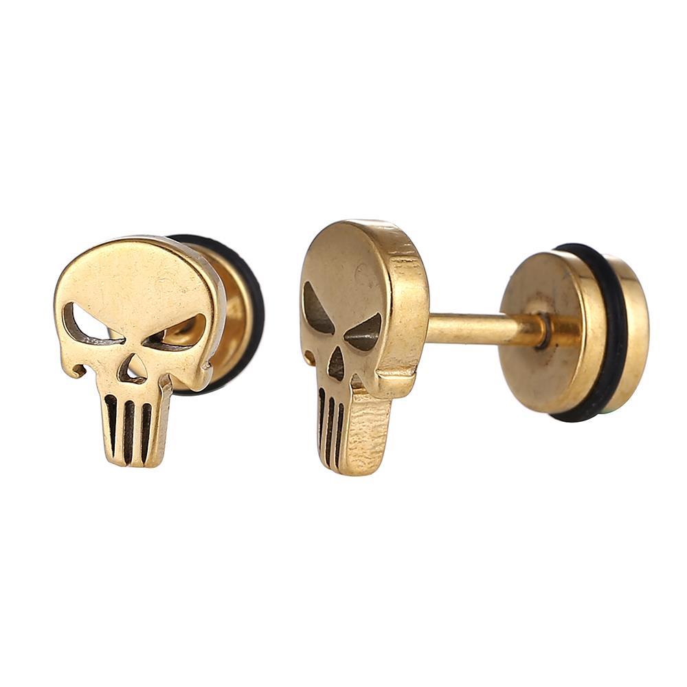 Fake Piercing Expander Totenkopf Zähne lang goldfarben Schraubverschluss Edelstahl