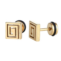 Load image into Gallery viewer, Fake Piercing Expander goldfarben Linien im Quadrat Schaubverschluss Edelstahl
