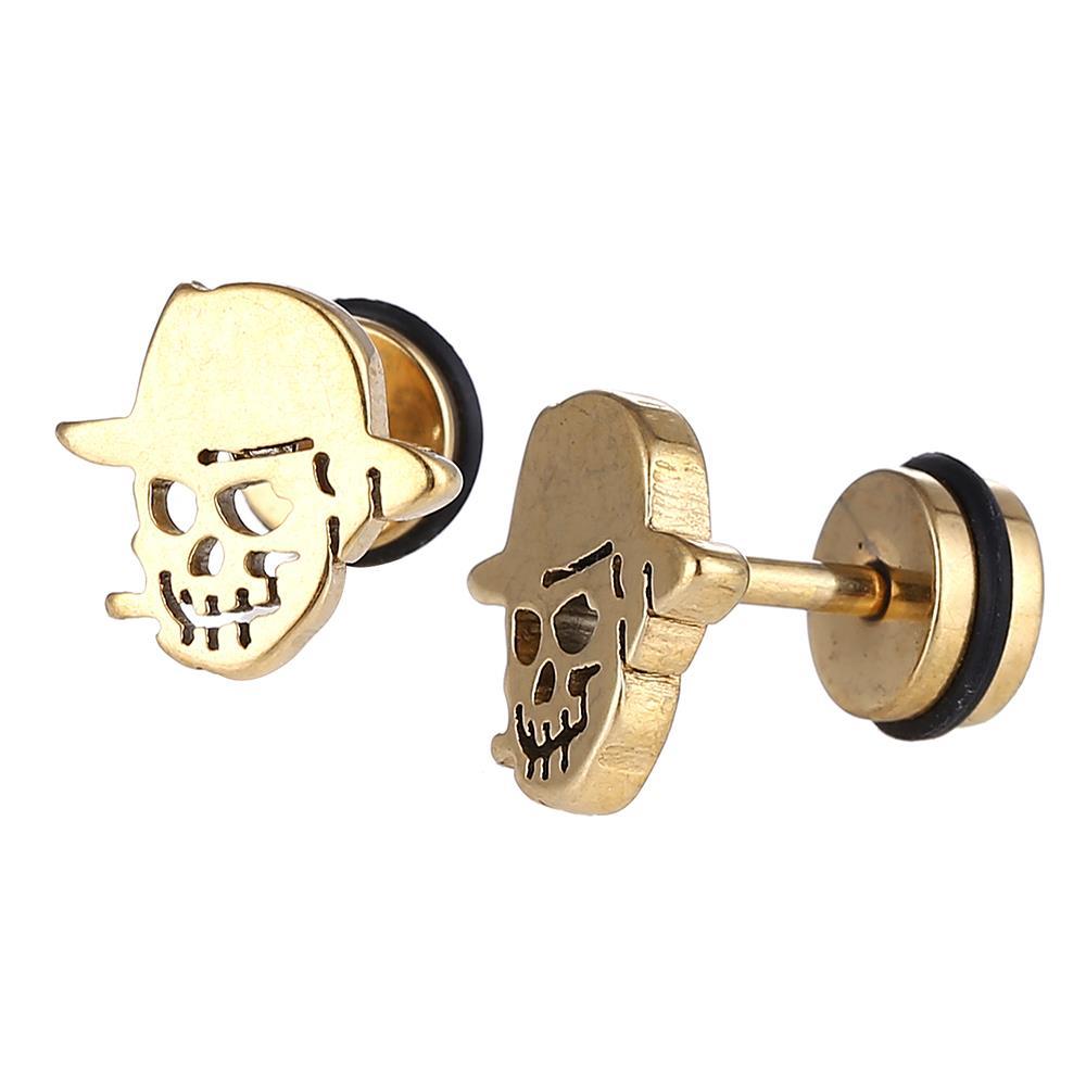 Schraubverschluss Fake Piercing Expander Totenkopf mit Hut goldfarben Edelstahl