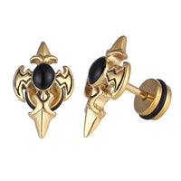 Load image into Gallery viewer, Fake Piercing Expander golden Kreuz mit Onyx Stein Schaubverschluss Edelstahl
