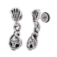 Load image into Gallery viewer, Fake Plug Piercing Edelstahl Skelett Hand Totenkopf mit Schlange Schraubverschluss
