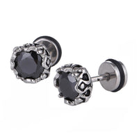 Load image into Gallery viewer, Fake Plug Piercing Edelstahl silberfarben eingefasster schwarzer Zirkonia Stein
