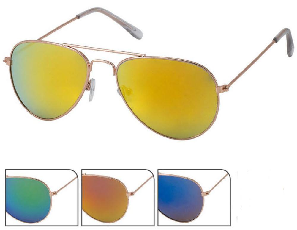 Sonnenbrille Pilotenbrille 400 UV Metall golden verspiegelt transparente Kappen