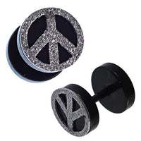 Cargar imagen en el visor de la galería, Fake Piercing schwarz silbern glitzernd Peace Zeichen Schaubverschluss Edelstahl
