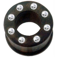 Cargar imagen en el visor de la galería, braun Holztunnel Kristalle Teakholz handgeschnitzt Tribal Holz Tunnel Plug Expander Ohrstecker
