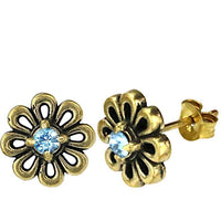 Load image into Gallery viewer, Messing Stein Kristall Ohrstecker gold Blume Zinnie 11mm
