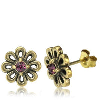 Load image into Gallery viewer, Messing Stein Kristall Ohrstecker gold Blume Zinnie 11mm
