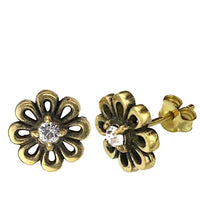 Load image into Gallery viewer, Messing Stein Kristall Ohrstecker gold Blume Zinnie 11mm

