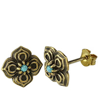 Load image into Gallery viewer, Messing Stein Kristall Ohrstecker gold Blume antik 10mm
