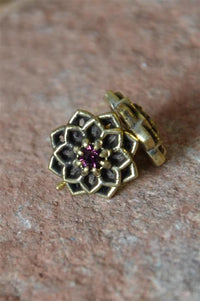 Cargar imagen en el visor de la galería, Messing Stein Kristall Ohrstecker gold Sternblume 12mm
