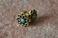 Cargar imagen en el visor de la galería, Messing Stein Kristall Ohrstecker gold Sternblume 12mm
