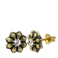 Load image into Gallery viewer, Messing Stein Kristall Ohrstecker gold Blümchen 10mm
