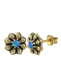 Load image into Gallery viewer, Messing Stein Kristall Ohrstecker gold Blümchen 10mm
