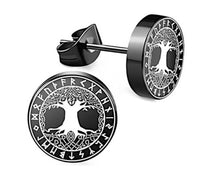 Cargar imagen en el visor de la galería, Edelstahl Ohrstecker schwarz 8-10mm Viking Celtic Nordic
