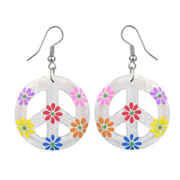 Load image into Gallery viewer, Holzohrringe schwarz Peace bunt Blumen Perlen Ohrringe Holz Edelstahl Ohrhänger Damen Organic
