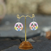 Load image into Gallery viewer, Holzohrringe schwarz Peace bunt Blumen Perlen Ohrringe Holz Edelstahl Ohrhänger Damen Organic
