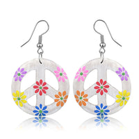 Load image into Gallery viewer, Holzohrringe schwarz Peace bunt Blumen Perlen Ohrringe Holz Edelstahl Ohrhänger Damen Organic
