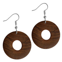 Load image into Gallery viewer, Ohrringe Holz Ringform Silber Edelstahl hell dunkel
