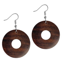 Load image into Gallery viewer, Ohrringe Holz Ringform Silber Edelstahl hell dunkel
