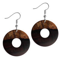 Load image into Gallery viewer, Ohrringe Holz Ringform Silber Edelstahl hell dunkel
