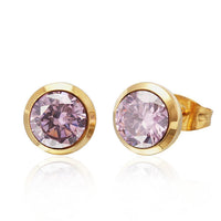 Load image into Gallery viewer, Brass Ohrstecker gold Glaskristall facettiert 10 mm rund nickelfrei rosa orange flieder lila
