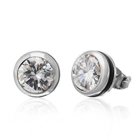 Load image into Gallery viewer, The CHICNET Brass Ohrstecker silber Gummi Glaskristall 10mm rund are round stud earrings with clear crystal set in polished, nickel-free silver-tone brass, shown against a white background.
