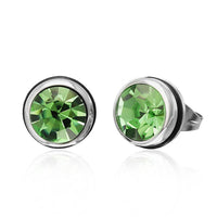 Load image into Gallery viewer, A pair of CHICNET Brass Ohrstecker silber with 10mm round faceted green Glaskristall set in nickel-free silver-tone metal, shown on a white background.
