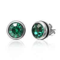 Load image into Gallery viewer, A pair of CHICNET Brass Ohrstecker, 10mm round with green Glaskristall in silver-toned, nickelfrei metal, displayed against a white background.
