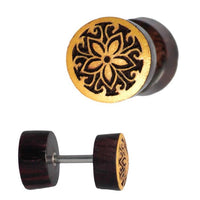 Load image into Gallery viewer, Fake Plug Motiv Sonoholz Holz Piercing Edelstahl gold
