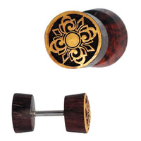 Load image into Gallery viewer, Fake Plug Motiv Sonoholz Holz Piercing Edelstahl gold
