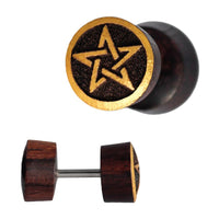 Load image into Gallery viewer, Fake Plug Motiv Sonoholz Holz Piercing Edelstahl gold
