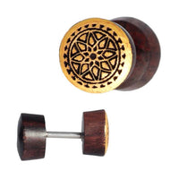 Load image into Gallery viewer, Fake Plug Motiv Sonoholz Holz Piercing Edelstahl gold
