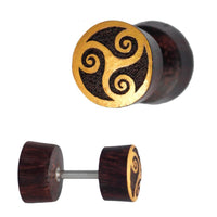 Load image into Gallery viewer, Fake Plug Motiv Sonoholz Holz Piercing Edelstahl gold
