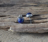 Load image into Gallery viewer, Silberohrstecker Lapislazuli 9 mm Ohrringe Ohrstecker Damen Ohrring Stecker 925er Sterling Silber
