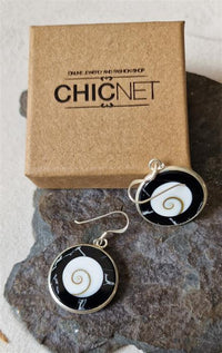 Load image into Gallery viewer, Shivaauge Raisin Harz schwarz Silberohrringe Ohrringe Ohrhänger 925er Sterling Silber Shiva Auge
