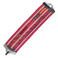 Load image into Gallery viewer, Armband handgefädelt Brass Steine Kristalle Damen Baumwolle breit 18 cm Ibiza Hippie Style
