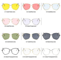 Cargar imagen en el visor de la galería, Sonnenbrille Damen 400UV getönt klar Metallgestell bunt fünfeckig groß
