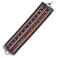 Load image into Gallery viewer, Armband handgefädelt Brass Steine Kristalle Damen Baumwolle breit 18 cm Ibiza Hippie Style
