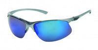 Cargar imagen en el visor de la galería, A pair of Sonnenbrille Sport verspiegelt 400 UV with metallic colored accents below, frameless design, and large mirrored lenses for maximum UV protection on a white background.
