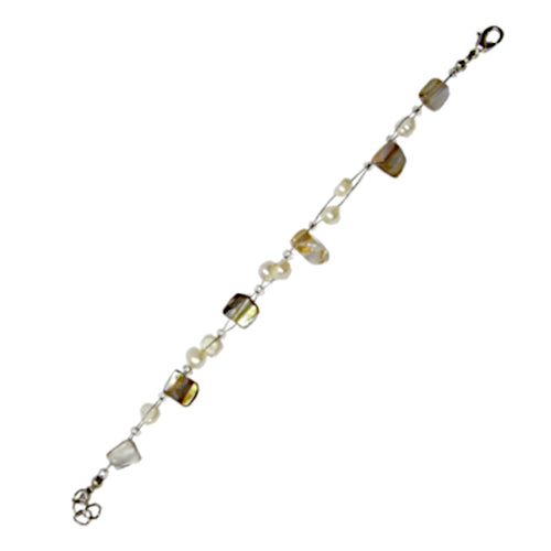 Bracelet, ochre white, mother-of-pearl chips, beads, women's, 18-20 cm adjustable, nickel-free, lobster clasp