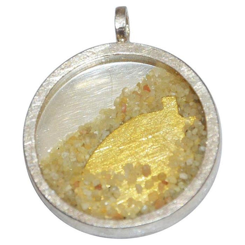 Anhänger 925 Sterling Silber rund Fisch Sand gold Glas - chic - net.de