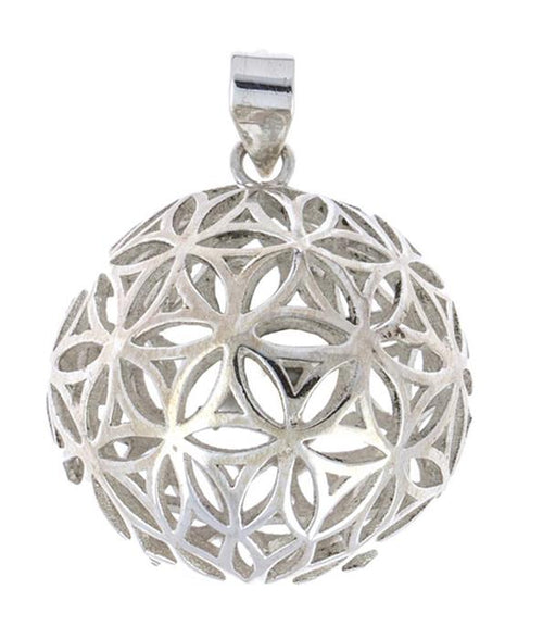 Anhänger Kugel versilbert hohl Blume des Lebens Silber gestanzt 24 mm Messing - chic - net.de